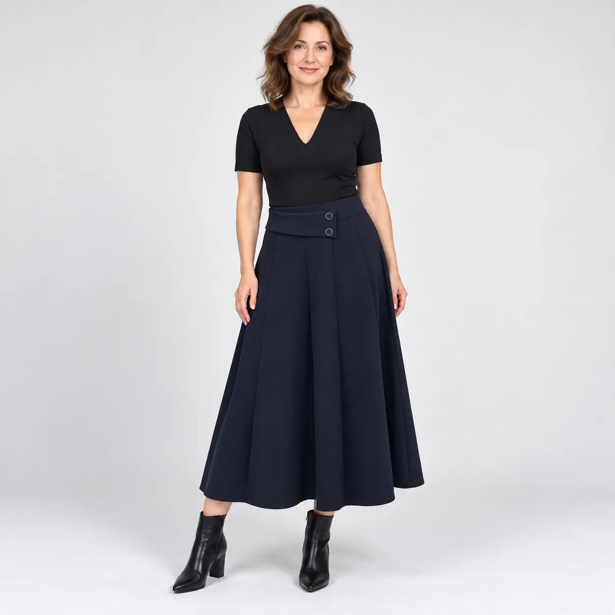 👗🎀【S-4XL】Μίντι φούστα ψηλόμεση με ασύμμετρη μέση και δύο κουμπιά