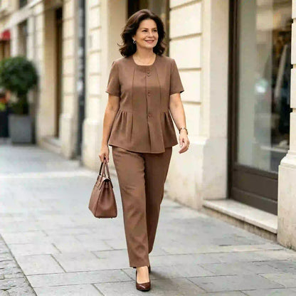 🔥 Σετ 2 τεμαχίων για γυναίκες (μπλούζα + παντελόνι) – casual, κομψό, plus size, μοντέρνο στυλ για ώριμες γυναίκες