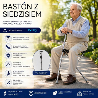 ✨2 w 1 składana laska z krzesłem, kule są antypoślizgowe, składane i przenośne✅