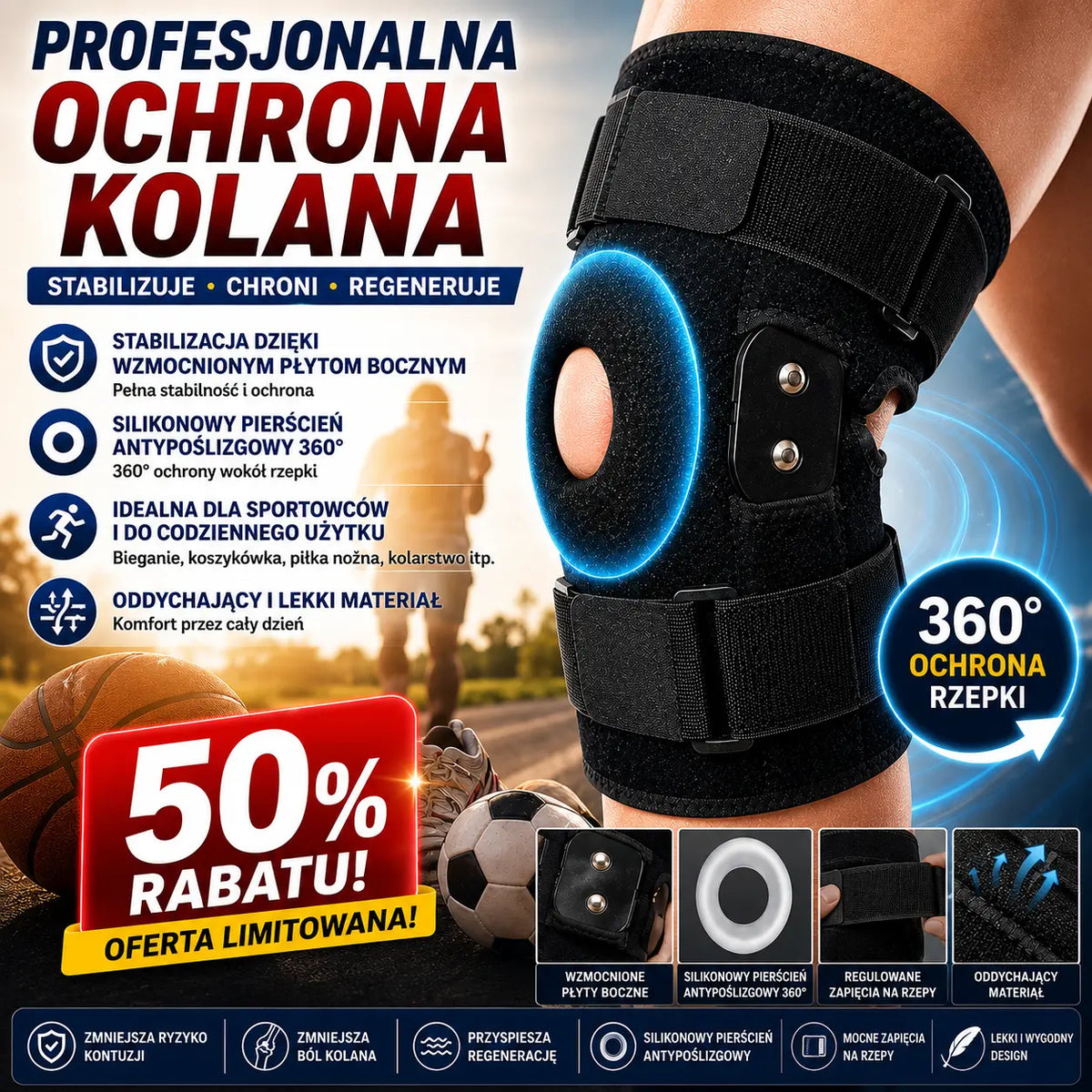 📢📢 50% zniżki! ⏰🦵 Oddychające i regulowane nakolanniki