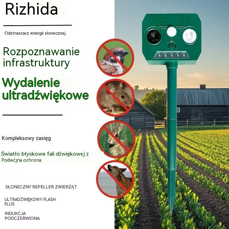 🔥Zewnętrzny odstraszacz ptaków ultradźwiękowy zasilany energią słoneczną z dwoma głośnikami i migającymi światłami