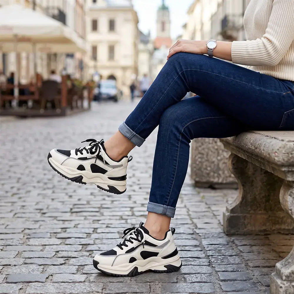 【35-40】Damskie buty casualowe z podwyższeniem i grubą podeszwą – oddychające, wygodne, sportowe