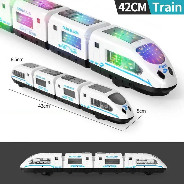 🚄🎵 Ηλεκτρικό τρενάκι-παιχνίδι υψηλής ταχύτητας: ανάβει φώτα, αλλάζει κατεύθυνση κατά την πρόσκρουση και παίζει μουσική· διαδραστικά φώτα και ήχοι· έξυπνη πλοήγηση για αποφυγή εμποδίων ✨