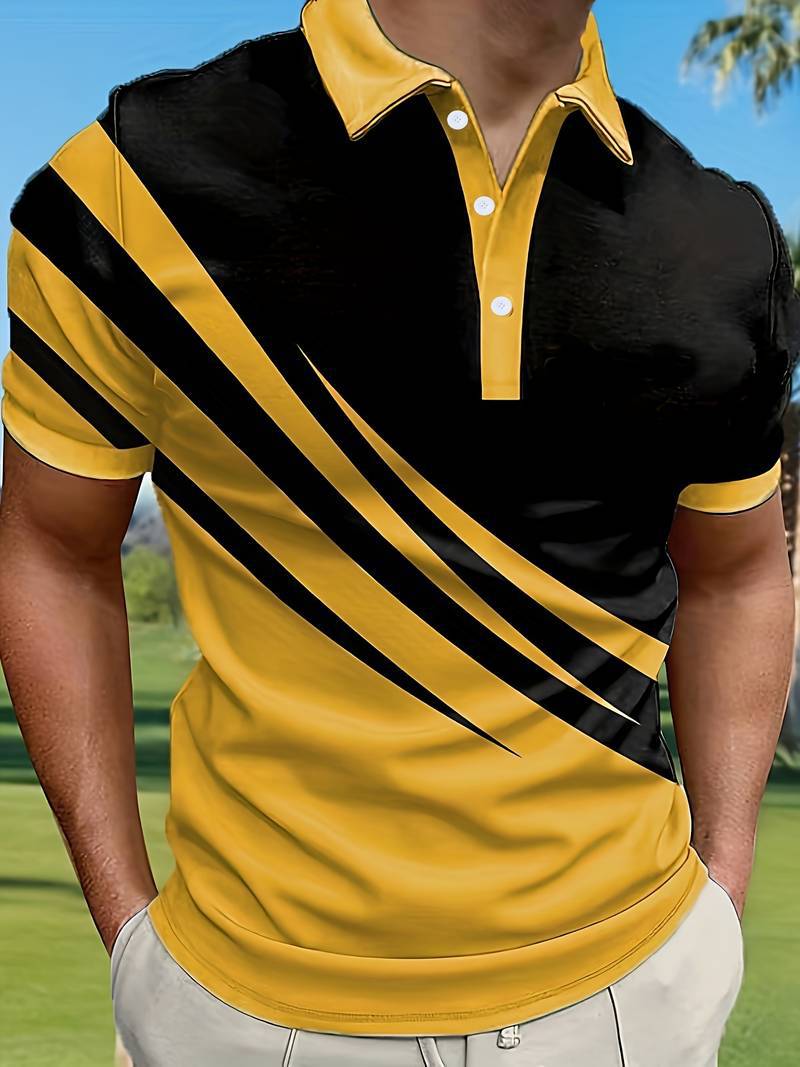 🔥【1 za 109 zł.】👔【S-6XL】Nowa letnia męska koszulka POLO w paski z nadrukiem 3D