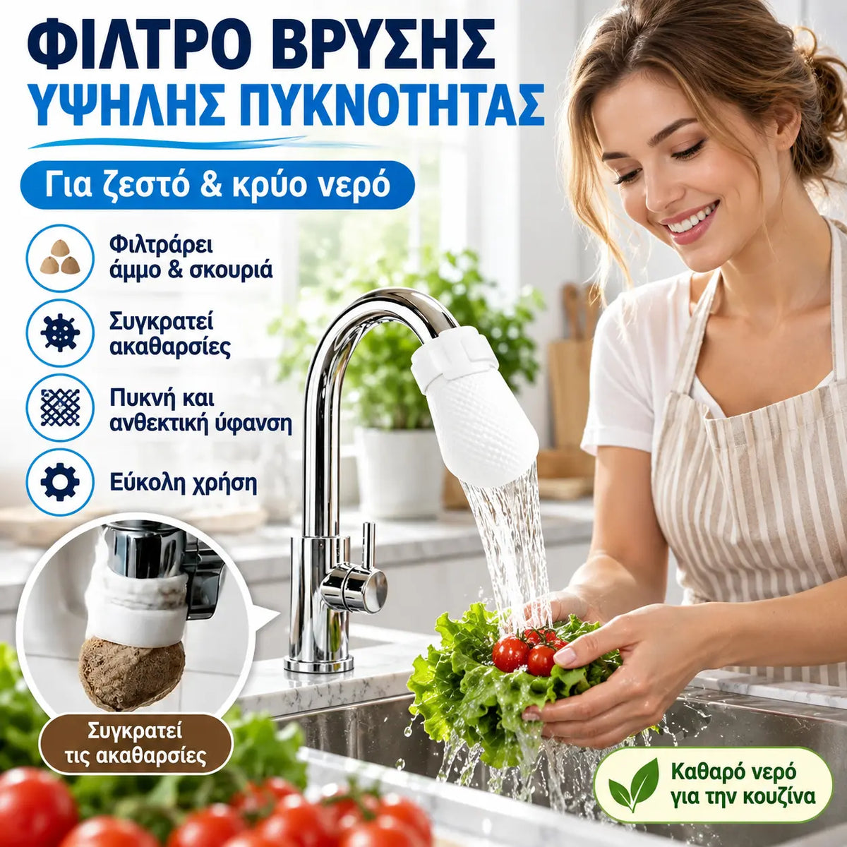 1 σετ 24 ευρώ📢📢50% ΕΚΠΤΩΣΗ!! ⏰Φίλτρο βρύσης κουζίνας κατά των πιτσιλιών για την αφαίρεση ιζημάτων και σκουριάς