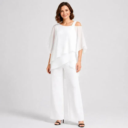 ⏳1 σετ για 36 ευρώ⏰【50-120KG】👚👖Γυναικείο σετ δύο τεμαχίων, σετ φιλικό προς το δέρμα με έξω τους ώμους✅【Μπλούζα + Παντελόνι】