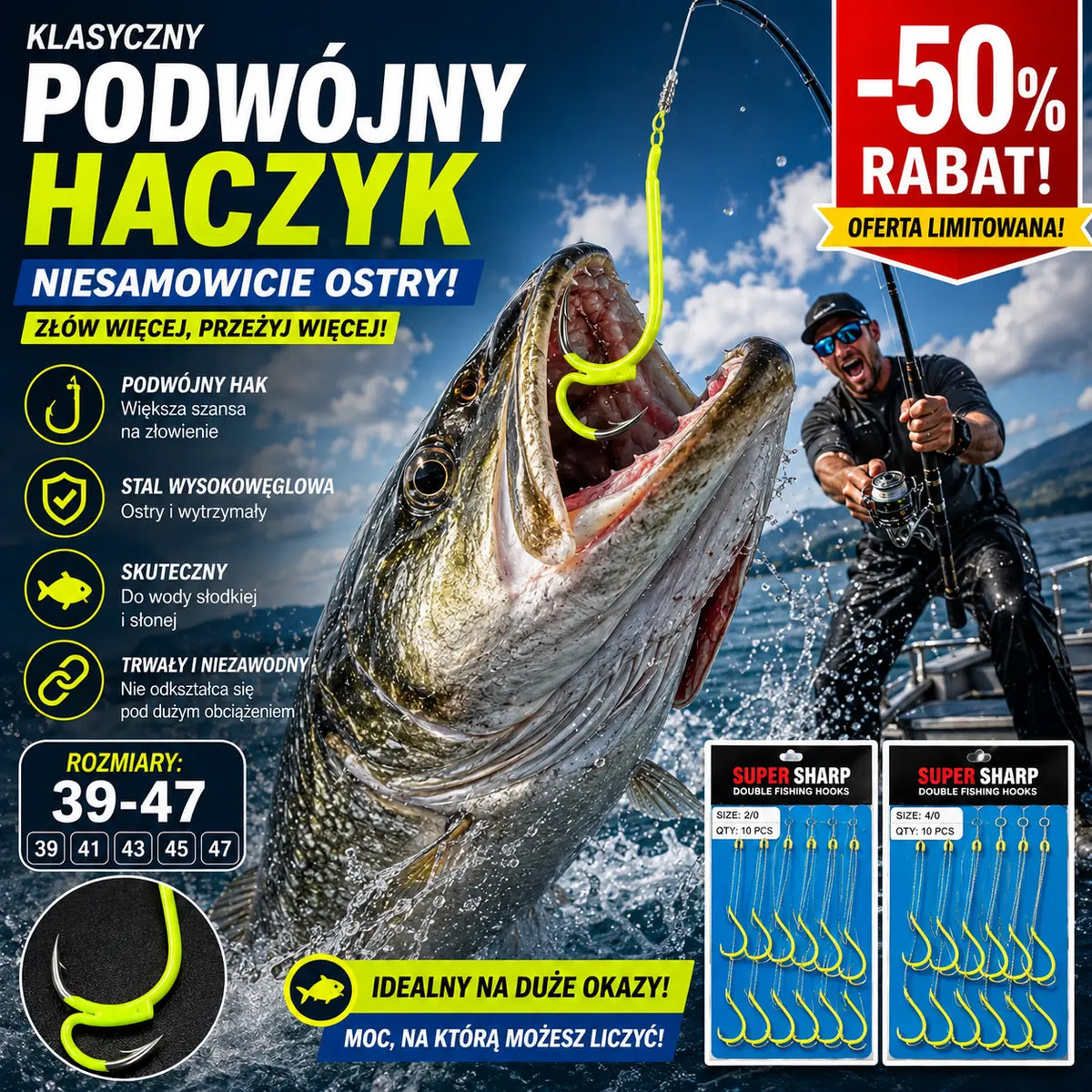 🔥 Kup 1, a 1 dostaniesz gratis ❤️‍🔥 (20 sztuk) Ultra ostre klasyczne podwójne haczyki wędkarskie