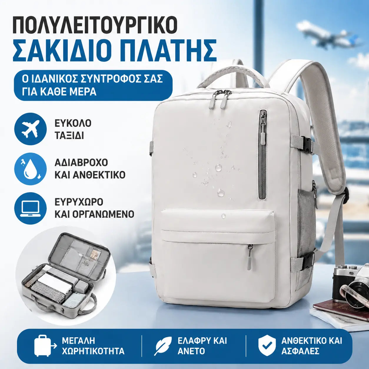🎒✈️Σακίδιο χειρός μεγάλης χωρητικότητας για σύντομες πτήσεις, κατάλληλο τόσο για άνδρες όσο και για γυναίκες.