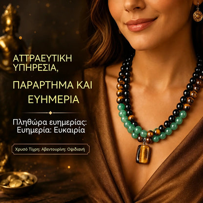 【Αγοράστε 1 και πάρτε 1 δωρεάν!】✨(2 τεμάχια) Κολιέ που προσελκύει χρήματα με πράσινη αβεντουρίνη και μενταγιόν μάτι τίγρης, θεραπευτική κρυστάλλινη πέτρα