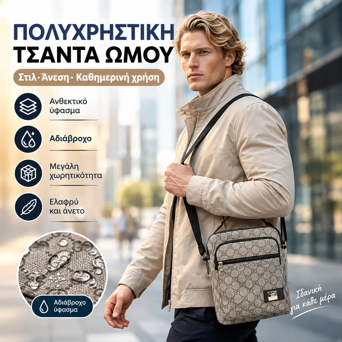 💞🧳Νέα ανδρική τσάντα ώμου μεγάλης χωρητικότητας από συνθετικό δέρμα (PU)