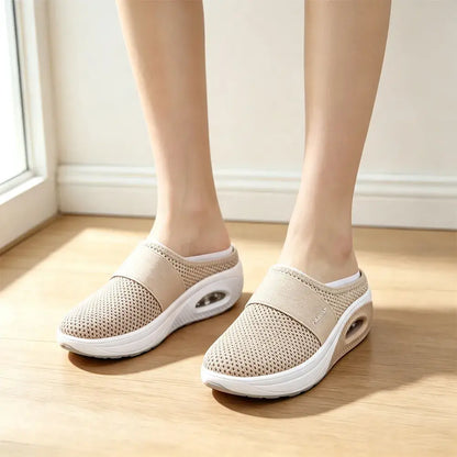 Buty damskie na płaskim obcasie - cholewka z oddychającej siateczki z amortyzacją, pogrubiona ortopedyczna podeszwa, odpowiednie do chodzenia i pieszych wędrówek.