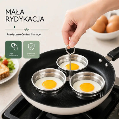 Stalowa patelnia do jajek w koszulkach i smażonych – zestaw 3 wgłębień w kształcie serca/koła, idealna na śniadanie, desery i tarty 🍳🍳🍳