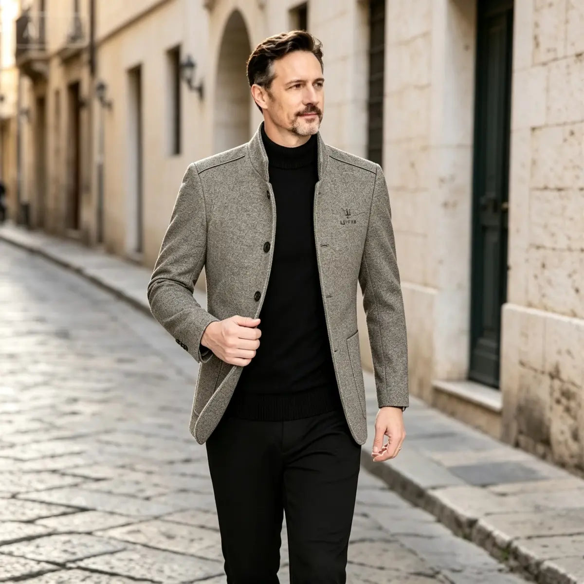 ⛄️🤗【M–4XL】🔥 Νέο μπουφάν με γιακά – χοντρό ανδρικό μάλλινο πουλόβερ με βελουτέ επένδυση – Φθινόπωρο/Χειμώνας