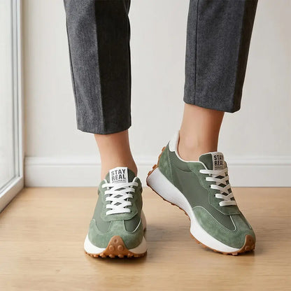 【36-41】Nowe damskie buty sportowe na grubej podeszwie – skórzane, w stylu retro, casualowe