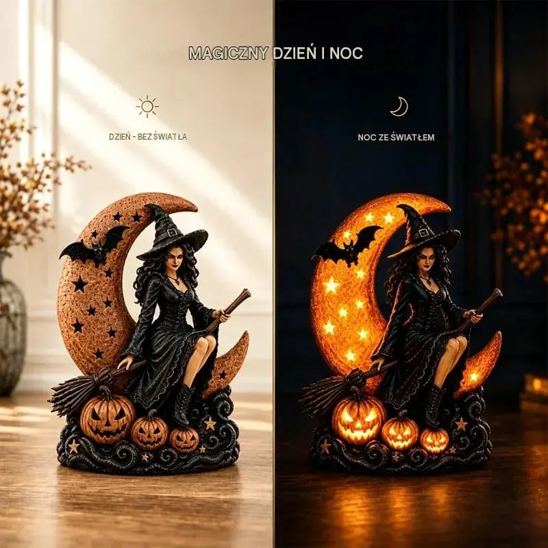 🎃🔮 Lampa Wiedźmy i Pełni Księżyca – Dekoracyjna Gotycka Figurka, Idealny Prezent 🌙 🎃