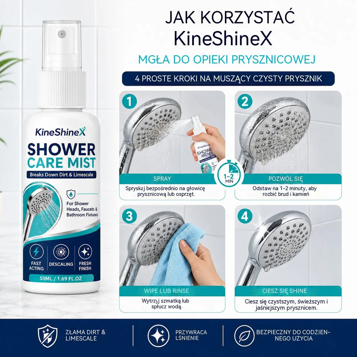 🚿💧Szybko działający spray do usuwania kamienia z prysznica