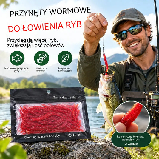 📢📢 50% taniej! 【Opakowanie 100 sztuk】⏰ Realistyczna przynęta miękka w kształcie dżdżownicy – sztuczna przynęta o aromacie krewetki, odpowiednia do łowienia w wodach słodkich i słonych.