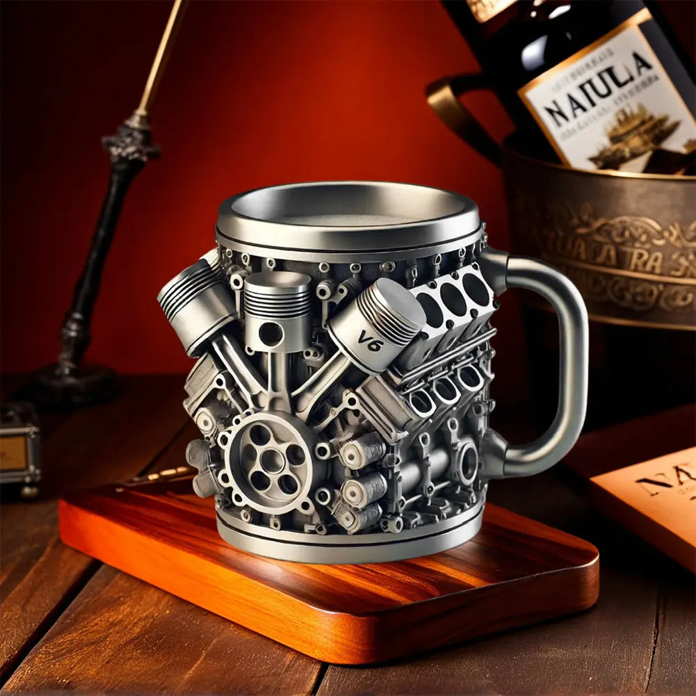 🎁☕ Чаша за кафе от неръждаема стомана Creative Engine V6V8, механичен дизайн