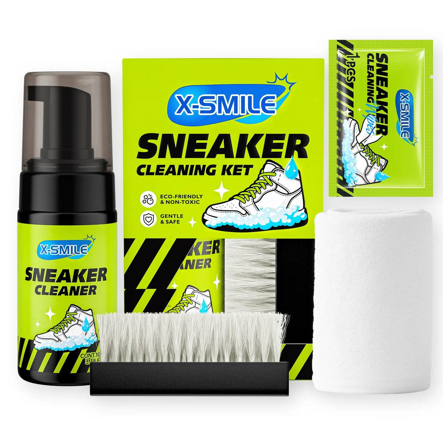 👟✨ Κιτ καθαρισμού παπουτσιών με αφρό Premium 100ml, Καθαριστικό χωρίς χλωρίνη για λευκά