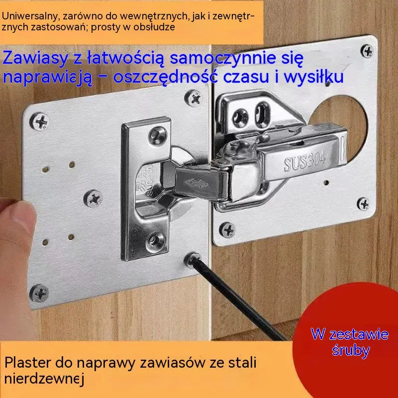1 zestaw 89zł 🚪 Zestaw 10 sztuk (wkręty w komplecie) – płytka naprawcza ze stali nierdzewnej (zawiasy nie wchodzą w skład zestawu)