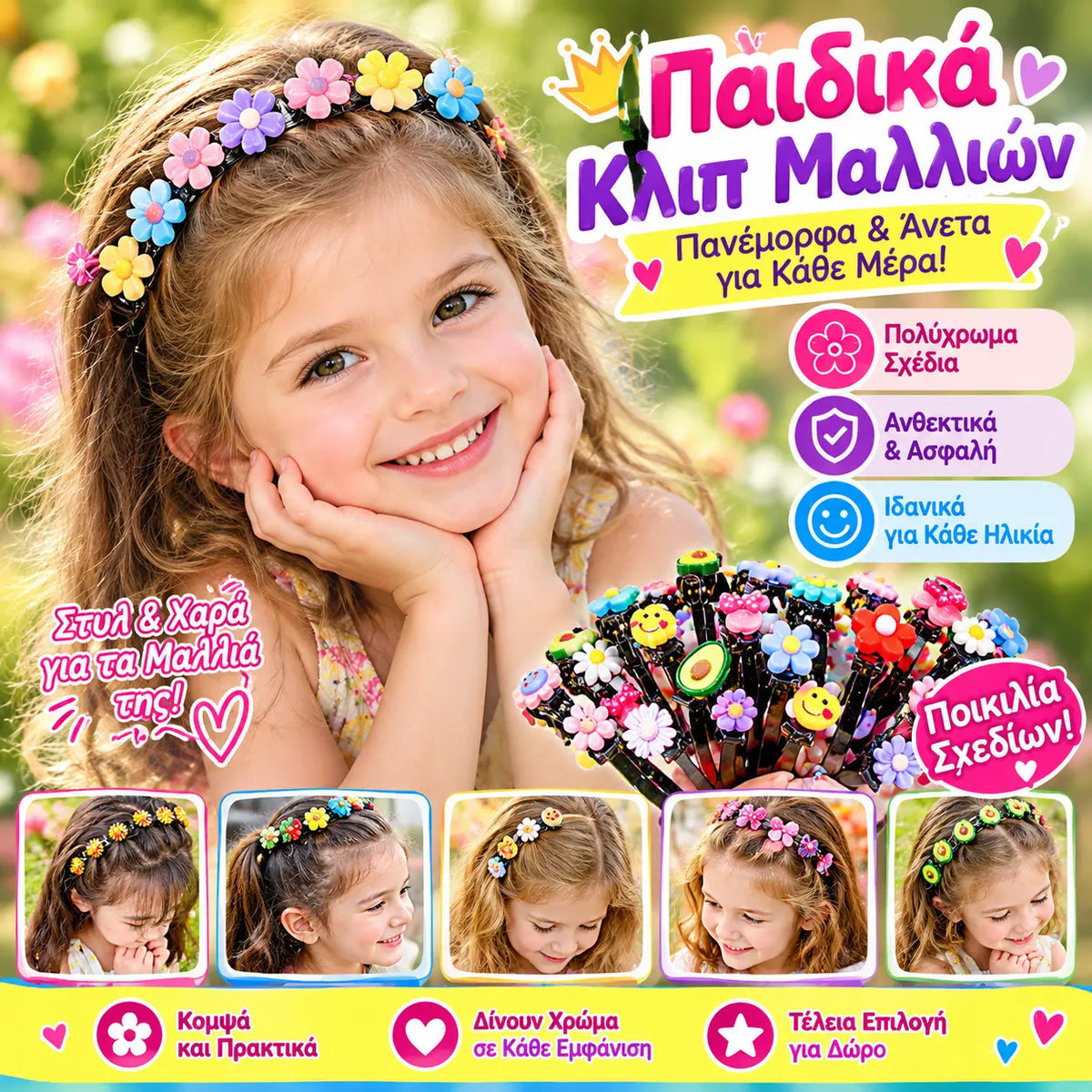 🌺Αγοράστε 5 και πάρτε 5 δώρο🌺 Χαριτωμένο παιδικό κλιπ μαλλιών με πλεξούδα