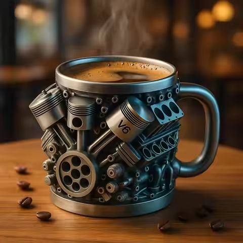 🎁☕ Taza creativa galvanizada con motor de coche de ciberpunk
