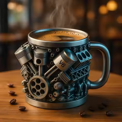 🎁☕ Taza creativa galvanizada con motor de coche de ciberpunk