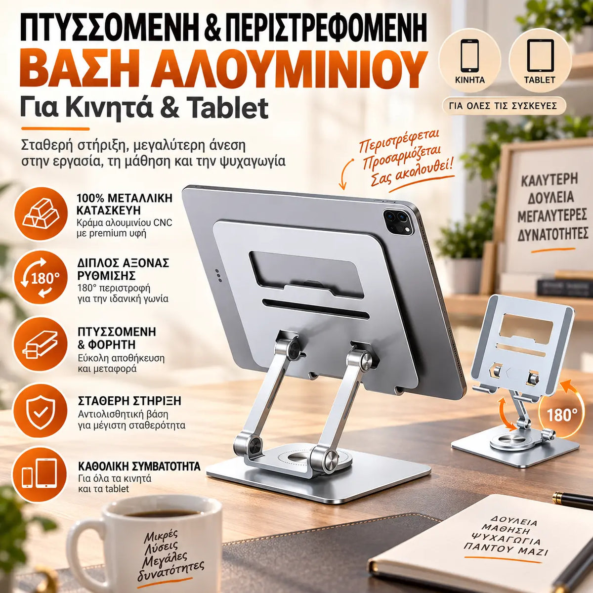 1 τεμάχιο 30 ευρώ💥💻 Βάση Laptop από Κράμα Αλουμινίου με Περιστροφή 360° – Σταθερή, Φορητή και Εργονομική