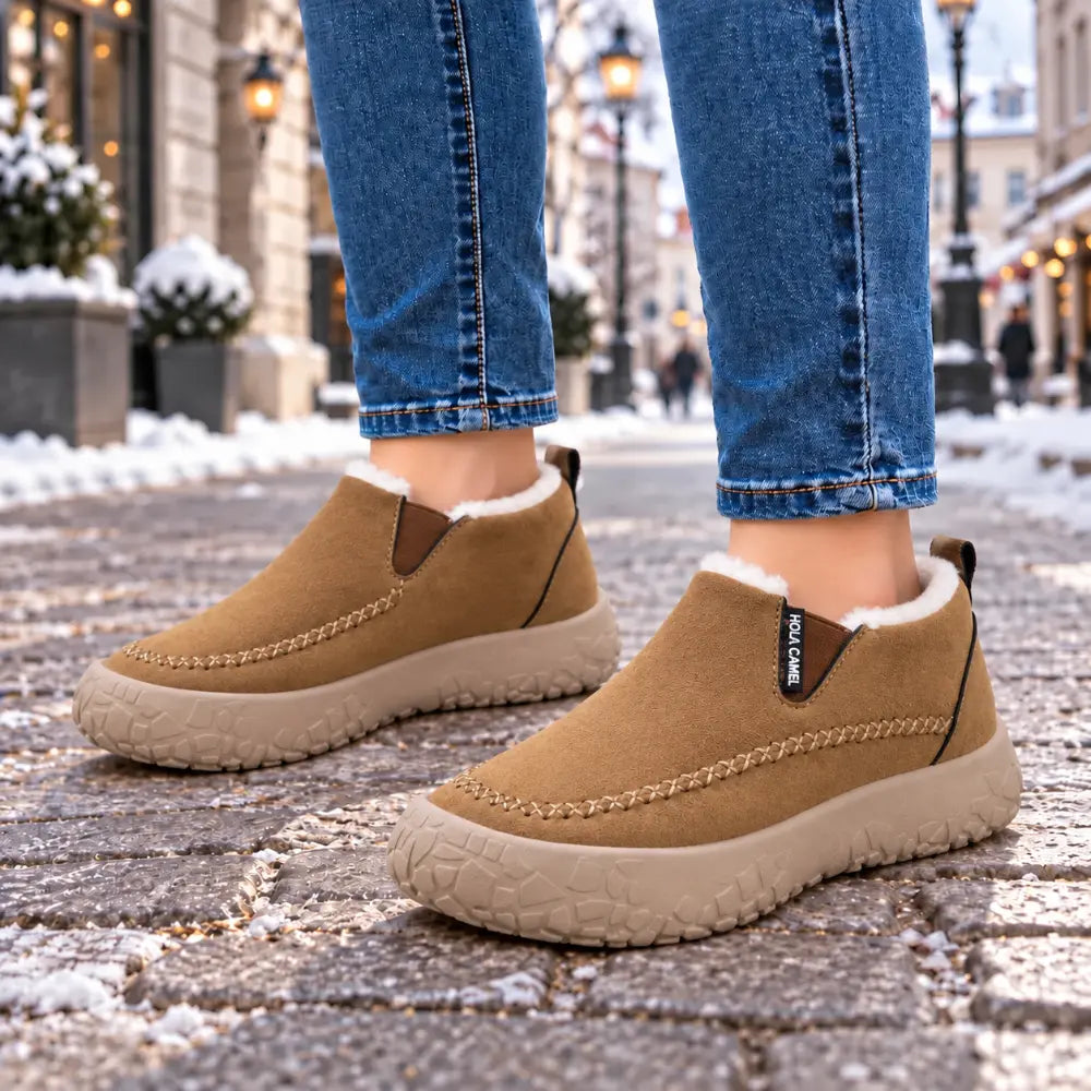 【37-43】Nowe damskie buty zimowe – na grubej podeszwie, ocieplane, ciepłe, wygodne, płytkie, wsuwane, antypoślizgowe, na miękkiej podeszwie