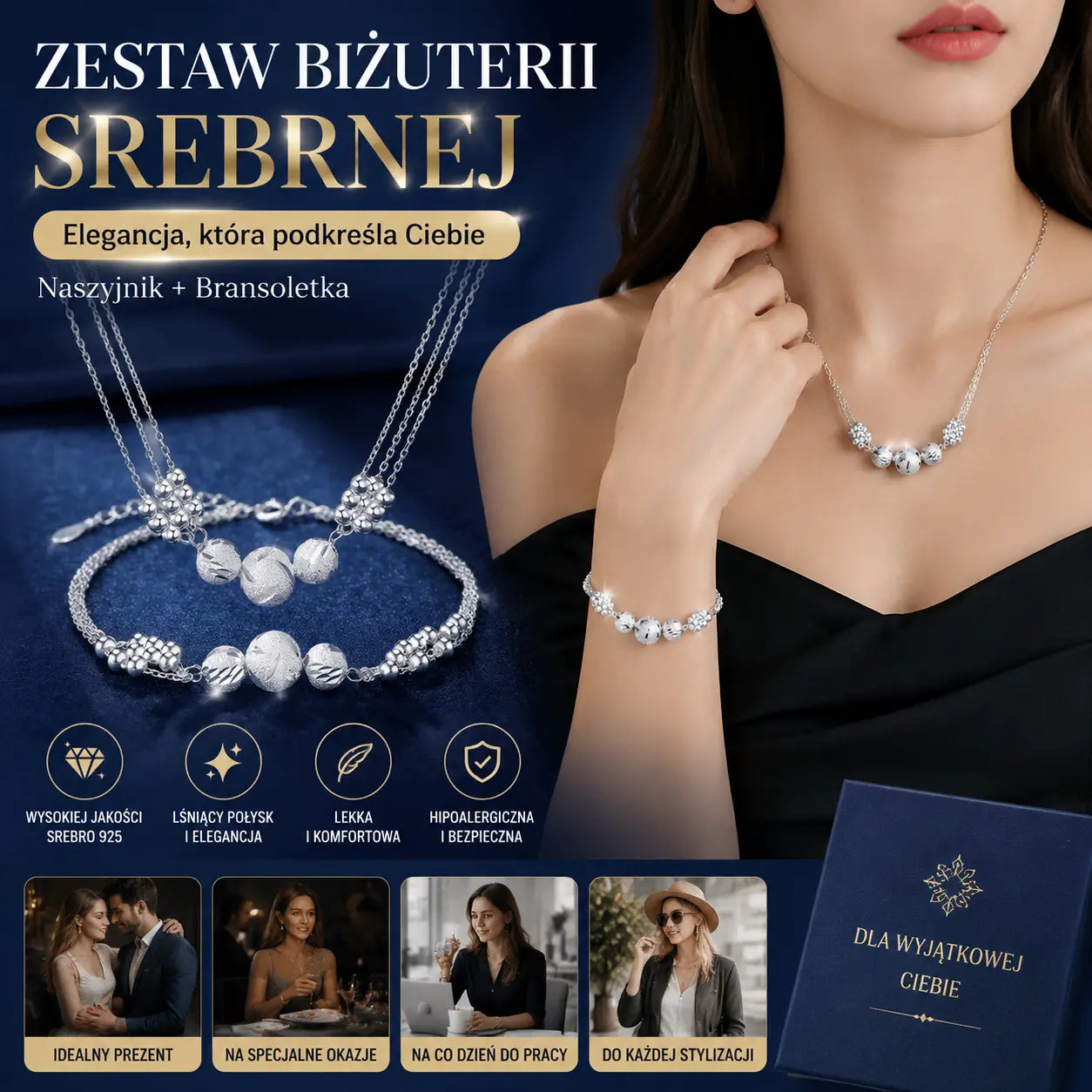 🥰【Naszyjnik + Bransoletka】✨Zestaw biżuterii ze srebra z grawerowanym naszyjnikiem