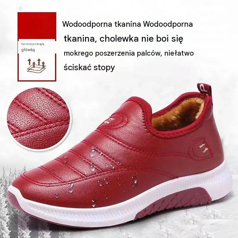 🏆【35-41】Damskie buty jesienno-zimowe bawełniane, skórzane, wodoodporne, wyściełane polarem, ciepłe, dla kobiet w średnim i starszym wieku.