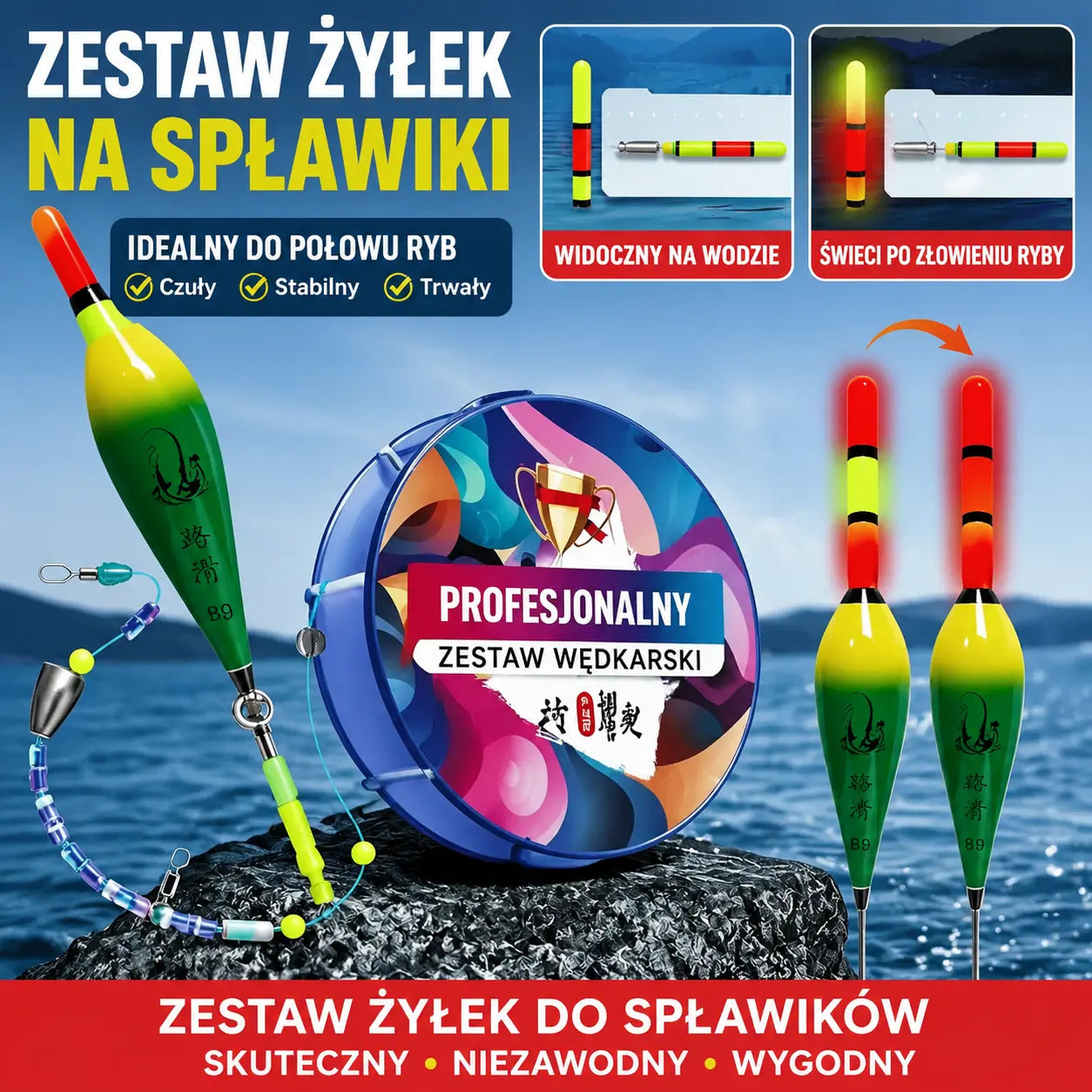 Samoregulujący zestaw spławikowy｜Długie rzuty, automatyczne wykrywanie głębokości, zmieniający kolor sygnał brań