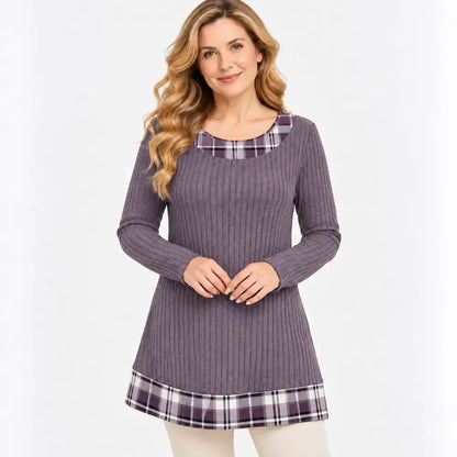 【S-XXXL】Elegancka, wyrafinowana sukienka dzianinowa w stylu casual z wstawkami w kratę – nowa kolekcja na sezon jesień/zima 2026
