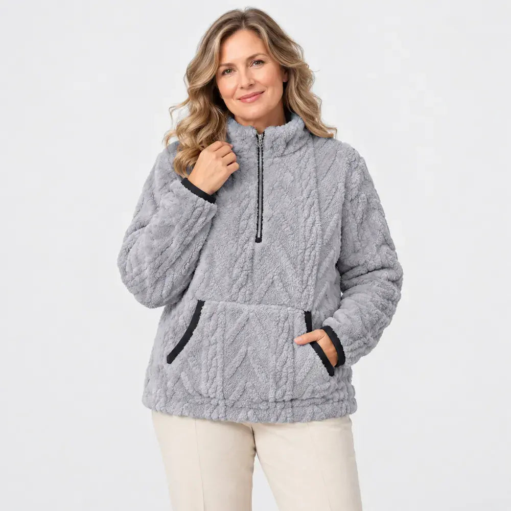 【S-3XL】Nowa damska bluza krótka na jesień i zimę – z kołnierzykiem, żakardowa, z półzamkiem i kieszeniami