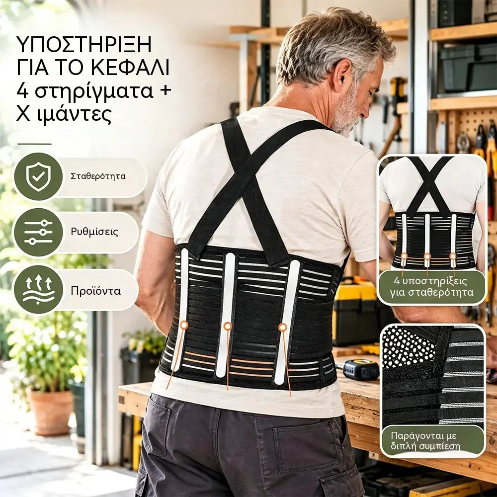 Ζώνη στήριξης της οσφύος για εργασία – ζεστή, αναπνεύσιμη και με ενσωματωμένη ατσάλινη πλάκα, ειδικά σχεδιασμένη για την προστασία του κάτω μέρους της πλάτης· με αντιολισθητική λειτουργία, κατάλληλη για άνδρες και γυναίκες.