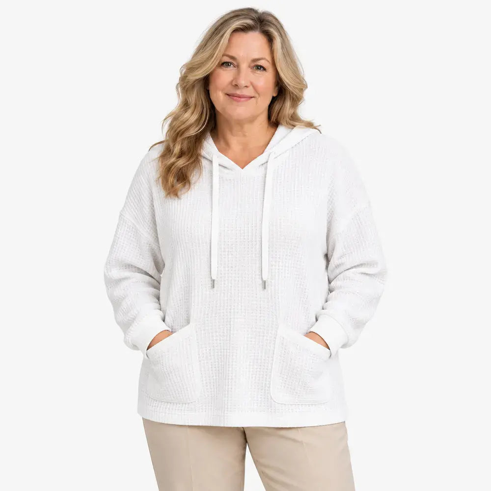 【S-5XL】Damowa bluza z kapturem na jesień i zimę – wafle, luźna, z długim rękawem, casualowa
