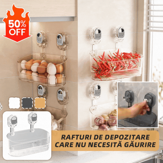 🍽️🧺🔥Estante de almacenamiento con ventosa sin perforaciones, escurridor de pared para cocina y baño