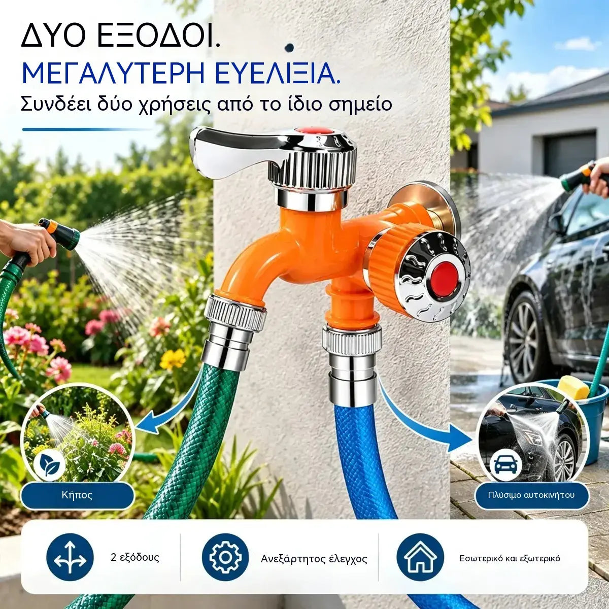 🚰🔧 Προσαρμογέας Βρύσης 2 σε 1 | Διακλαδωτής Νερού Διπλής Εξόδου με Ανεξάρτητο Έλεγχο, Προστασία από Πιτσιλιές και Αντοχή στο Ψύχος