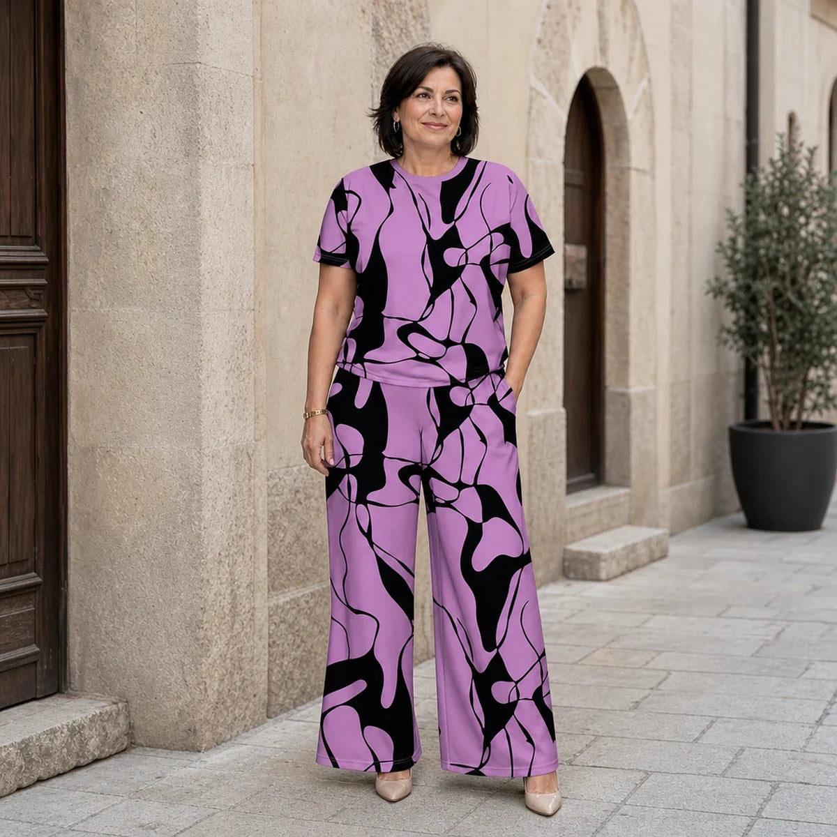 🛍️ Elegancki i swobodny! Letni komplet w dużym rozmiarze z nowoczesnym, geometrycznym nadrukiem | S-5XL