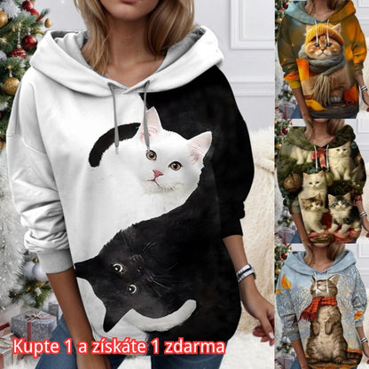 【Купете един и вземете един безплатно】【S-3XL】🐱 Дамски суичър с 3D отпечатано котка и животно