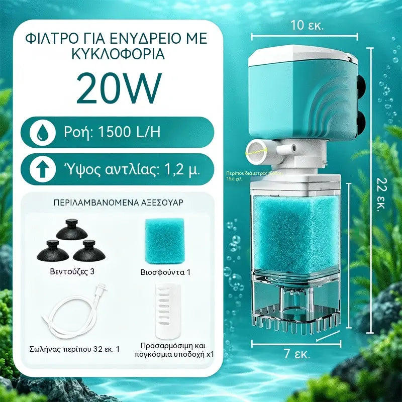 1 τεμάχιο 32 ευρώ 🐠💧 Εσωτερικό φίλτρο ενυδρείου 3 σε 1 | Αναρρόφηση αποβλήτων, αντλία νερού, οξυγόνωση και κυκλοφορία