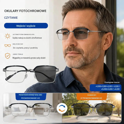 Okulary do czytania z filtrem fotochromowym blokującym niebieskie światło, okulary do czytania unisex, okulary przeciwsłoneczne z ochroną przeciwsłoneczną