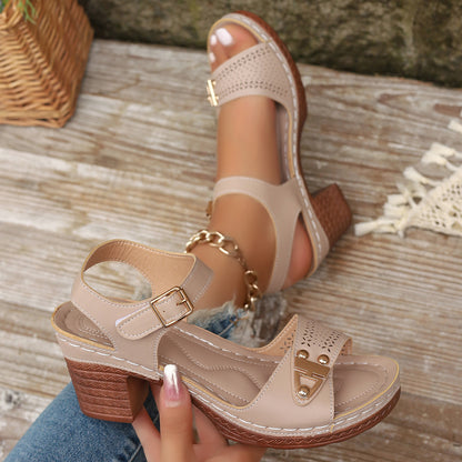 🥰🔥【36~43】Sandale de damă cu toc bloc, tocuri la modă cu vârf deschis, tocuri la modă cu design gol