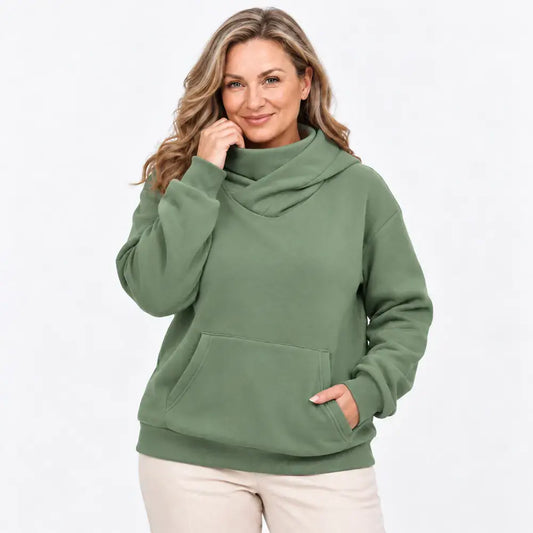 【S-3XL】Damowa bluza z kapturem – luźna, z efektem kołnierza, z długim rękawem, polarowa, z kieszeniami, outdoorowa