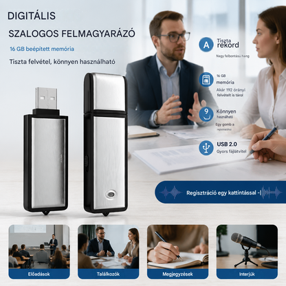 【16G】Rejtett USB hangrögzítő (UFD)
