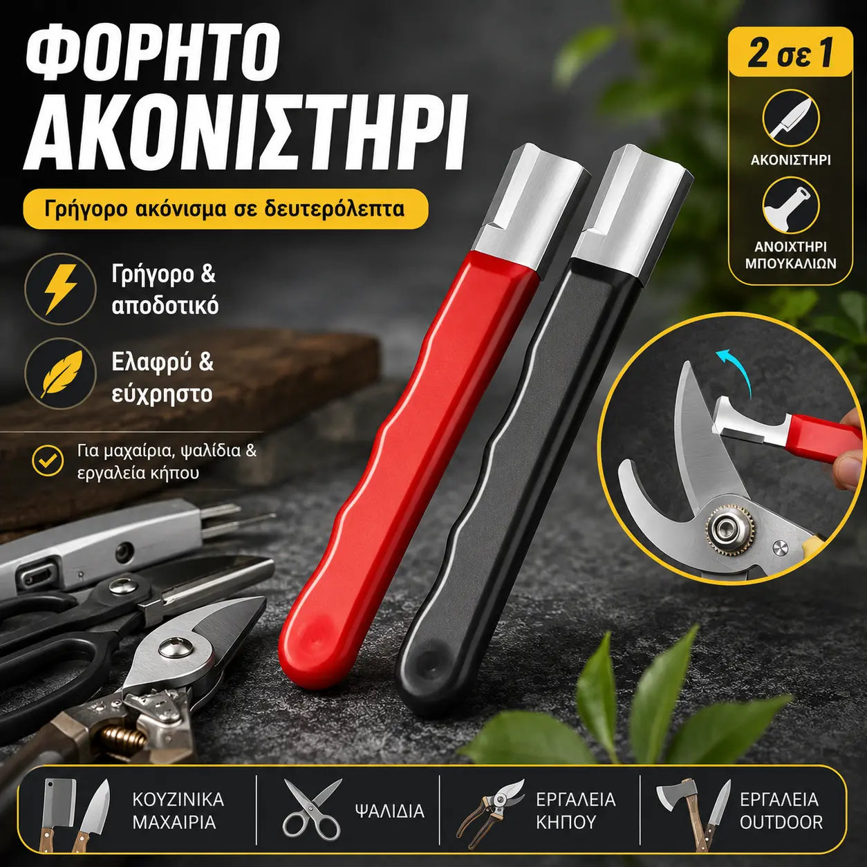 2 τεμάχιο 25 ευρώ 🔪 Φορητό ξύστρα μαχαιριού και ψαλιδιού εξωτερικού χώρου,Ξύστρα χειρός υψηλής ταχύτητας