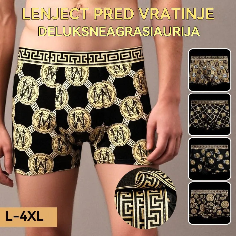 🚹✅💥【40–140 kg】Dihajoče spodnje perilo iz ledeniškega svile za moške, udobno brezšivno spodnje perilo, večje velikosti, moderen potisk