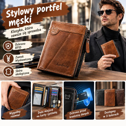 ✨Nowy, wysokiej jakości portfel męski w stylu retro z zamkiem błyskawicznym i funkcją antykradzieżową RFID.