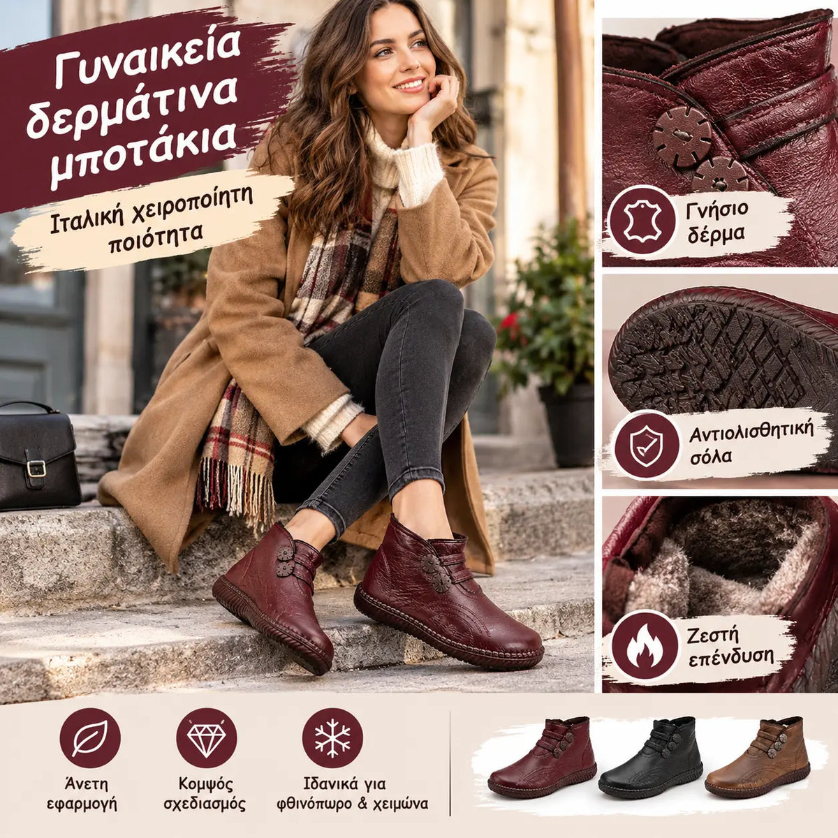 🔥🔥👢【49% OFF！！！】35-40，Buty damskie ze skóry naturalnej, z antypoślizgową podeszwą, odpowiednie na jesień i zimę, ręcznie wykonane we Włoszech.