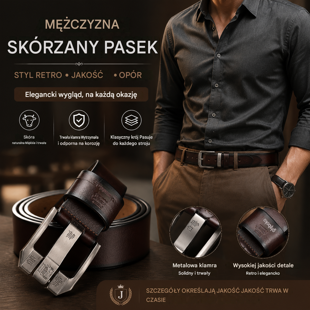 🔥Wysokiej jakości pasek męski w stylu retro, pasek do jeansów z klamrą z prawdziwej skóry, prosta i nowoczesna klamra, wyselekcjonowana jednowarstwowa skóra bydlęca, wytrzymały i trwały.